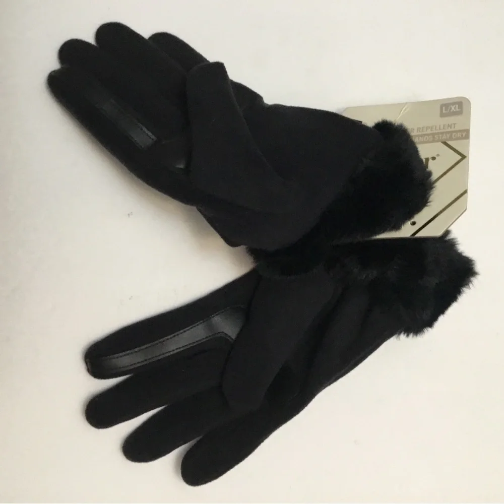 Isotoner Women's Luxurious Black Fur-Trimmed Gloves